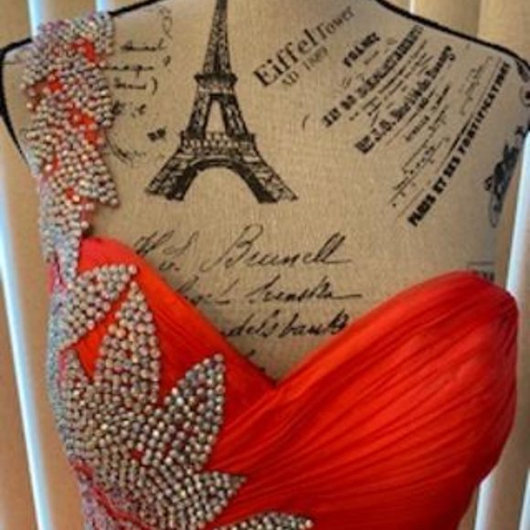 *Sale* Coral Chiffon One Shoulder Embellished Formal Evening Gown Size 10 - Picture 4 of 8